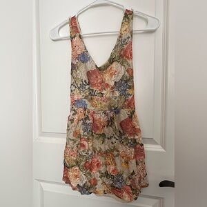 Vintage babydoll style floral print lace sleeveless blouse. Size large.